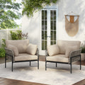 [Set of 2] 36' Beige Iron Lounge Chair with Rope Weave Design and Plush Cushions, Perfect for Indoor and Outdoor Relaxation