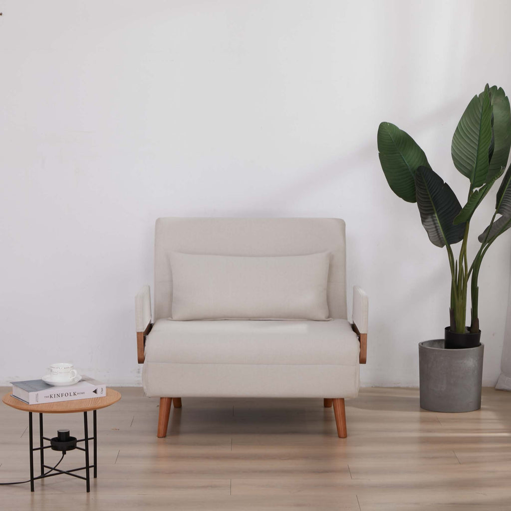 TRIO Modern Foldable Sofa Bed - Single-Seater with Breathable Linen Fabric, Converts in 10 Sec, 6-Level Adjustable Backrest, Silent Hinges, Space-Saving Multi-Functional Sleeper Sofa.