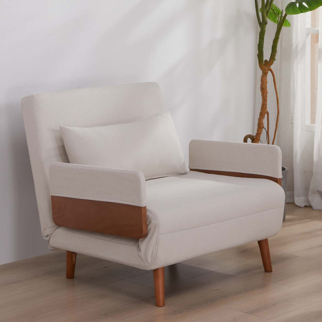 TRIO Modern Foldable Sofa Bed - Single-Seater with Breathable Linen Fabric, Converts in 10 Sec, 6-Level Adjustable Backrest, Silent Hinges, Space-Saving Multi-Functional Sleeper Sofa.