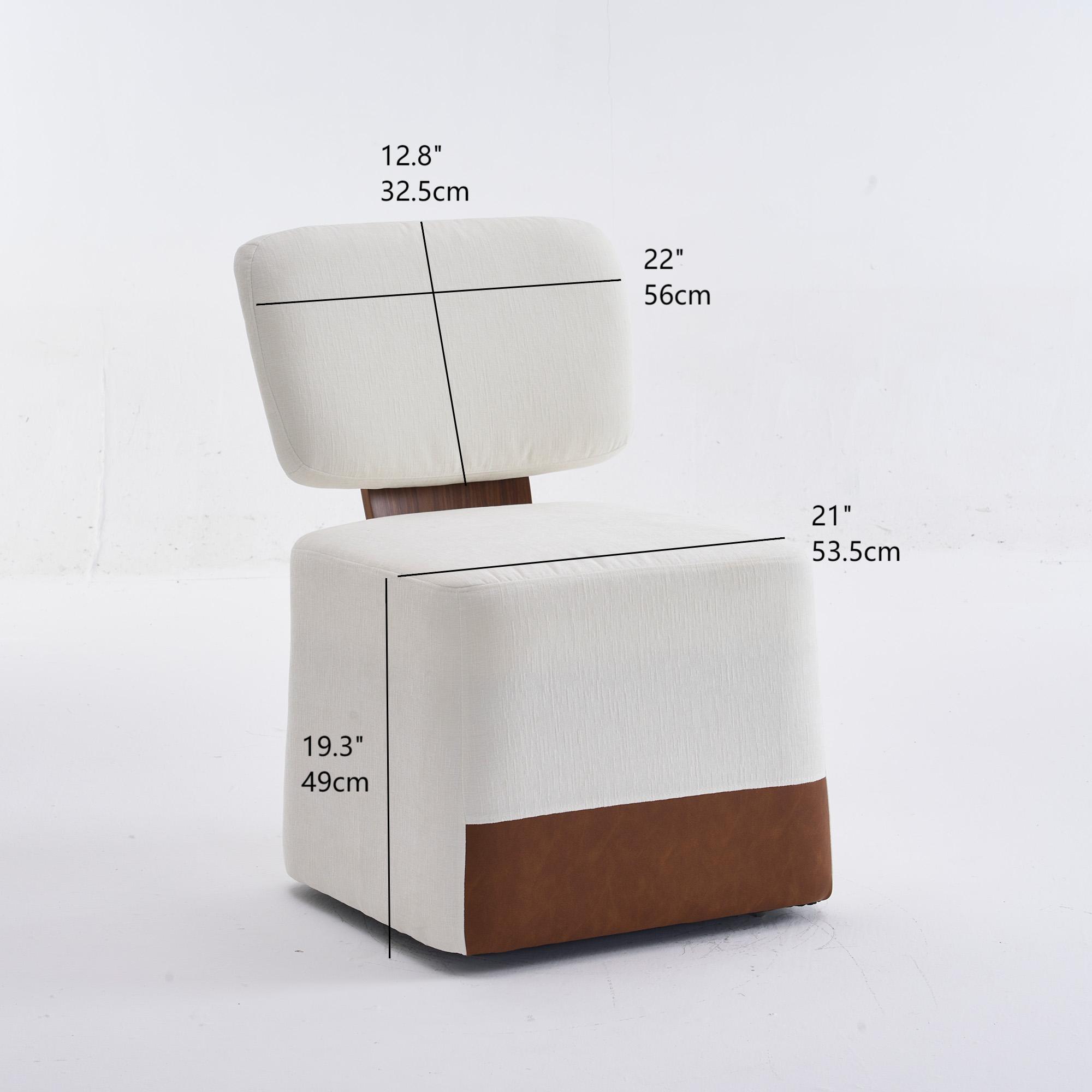 Linen Upholstered Armless Dining Chair with Casters,BEIGE