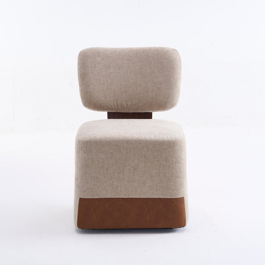 Linen Upholstered Armless Dining Chair with Casters,BEIGE