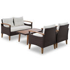 GO 4-Piece Garden Furniture, Patio Seating Set, PE Rattan Outdoor Sofa Set, Wood Table and Legs, Brown and Beige