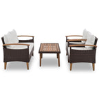 GO 4-Piece Garden Furniture, Patio Seating Set, PE Rattan Outdoor Sofa Set, Wood Table and Legs, Brown and Beige