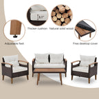 GO 4-Piece Garden Furniture, Patio Seating Set, PE Rattan Outdoor Sofa Set, Wood Table and Legs, Brown and Beige