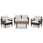 GO 4-Piece Garden Furniture, Patio Seating Set, PE Rattan Outdoor Sofa Set, Wood Table and Legs, Brown and Beige