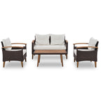 GO 4-Piece Garden Furniture, Patio Seating Set, PE Rattan Outdoor Sofa Set, Wood Table and Legs, Brown and Beige