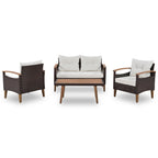 GO 4-Piece Garden Furniture, Patio Seating Set, PE Rattan Outdoor Sofa Set, Wood Table and Legs, Brown and Beige