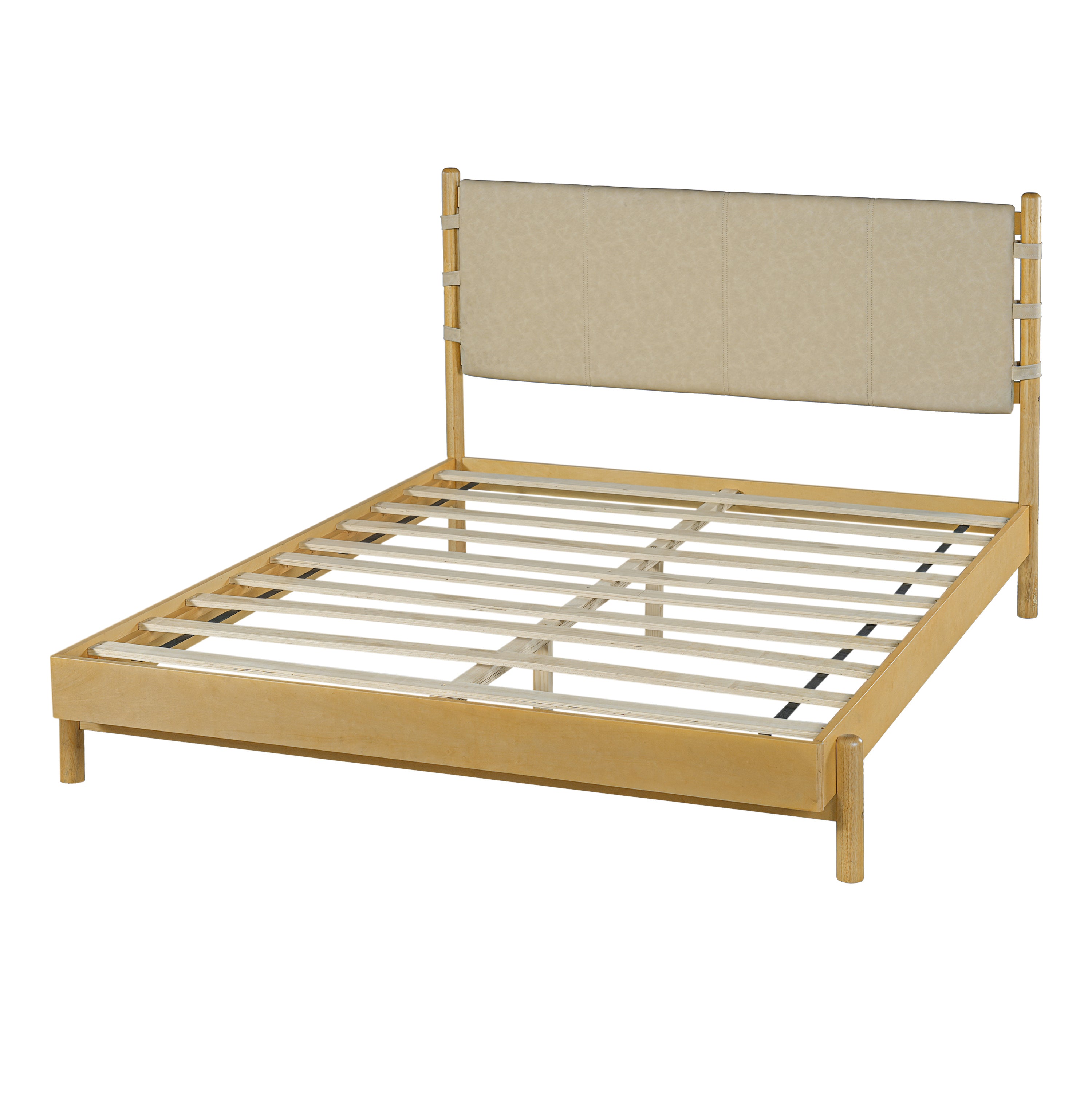 Modern Queen Bed Frame Set with 2 Nightstands, Beige Wood Platform Bed with Headboard and Matching Bedside Tables for Bedroom Bedroom Set