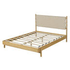 Modern Queen Bed Frame Set with 2 Nightstands, Beige Wood Platform Bed with Headboard and Matching Bedside Tables for Bedroom Bedroom Set