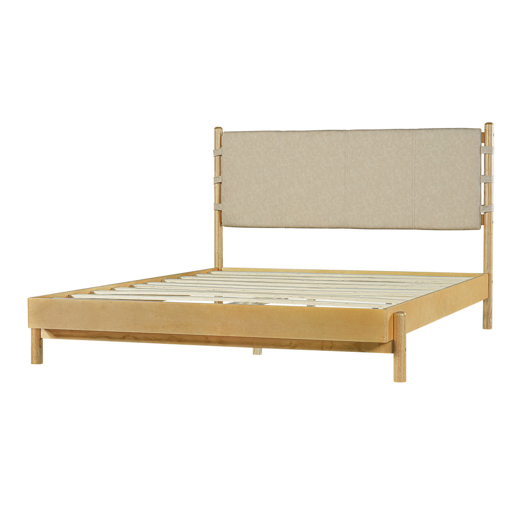 Modern Queen Bed Frame Set with 2 Nightstands, Beige Wood Platform Bed with Headboard and Matching Bedside Tables for Bedroom Bedroom Set