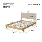 Modern Queen Bed Frame Set with 2 Nightstands, Beige Wood Platform Bed with Headboard and Matching Bedside Tables for Bedroom Bedroom Set
