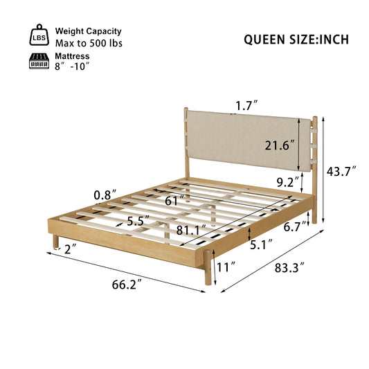 Modern Queen Bed Frame Set with 2 Nightstands, Beige Wood Platform Bed with Headboard and Matching Bedside Tables for Bedroom Bedroom Set