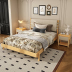 Modern Queen Bed Frame Set with 2 Nightstands, Beige Wood Platform Bed with Headboard and Matching Bedside Tables for Bedroom Bedroom Set