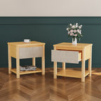 Modern Queen Bed Frame Set with 2 Nightstands, Beige Wood Platform Bed with Headboard and Matching Bedside Tables for Bedroom Bedroom Set