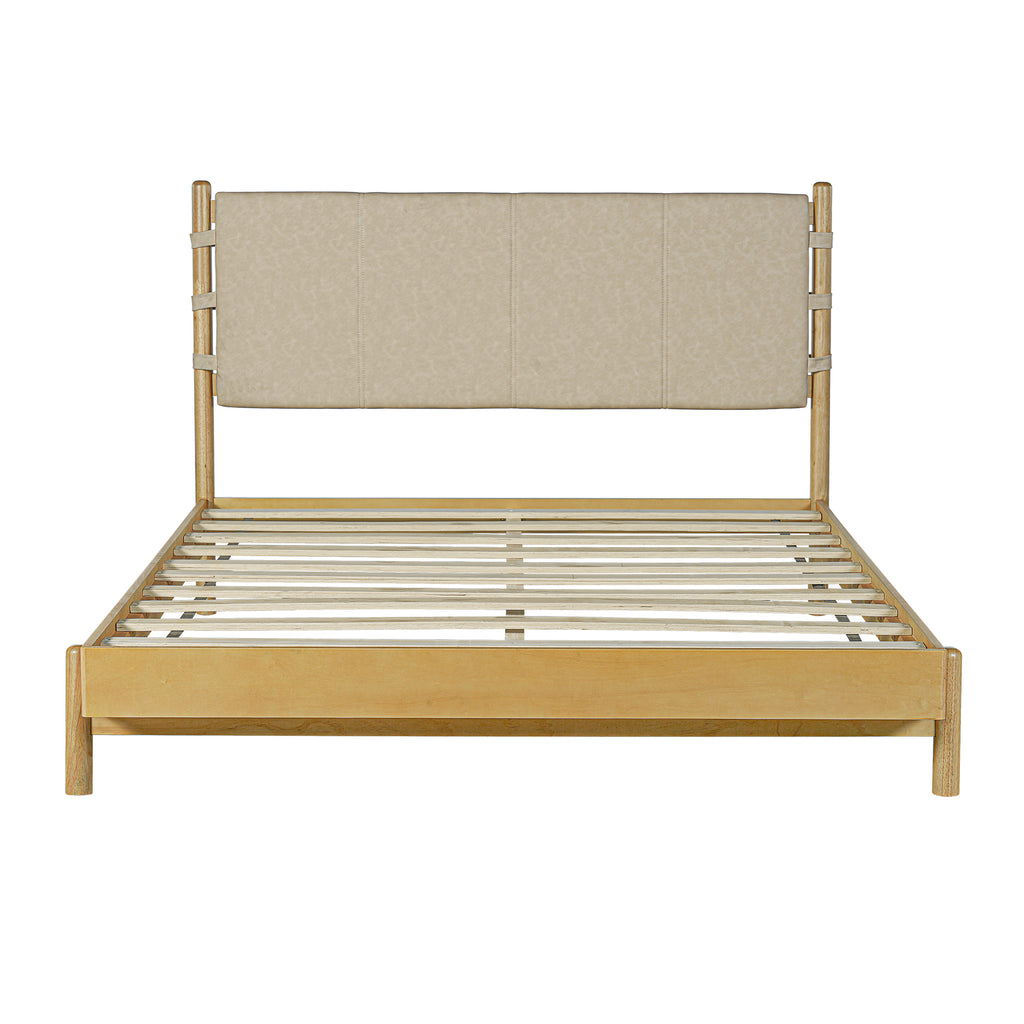 Modern Queen Bed Frame Set with 2 Nightstands, Beige Wood Platform Bed with Headboard and Matching Bedside Tables for Bedroom Bedroom Set