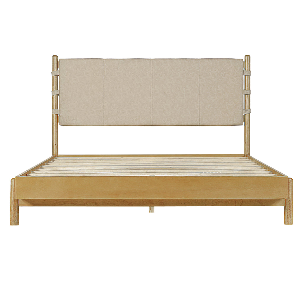 Modern Queen Bed Frame Set with 2 Nightstands, Beige Wood Platform Bed with Headboard and Matching Bedside Tables for Bedroom Bedroom Set