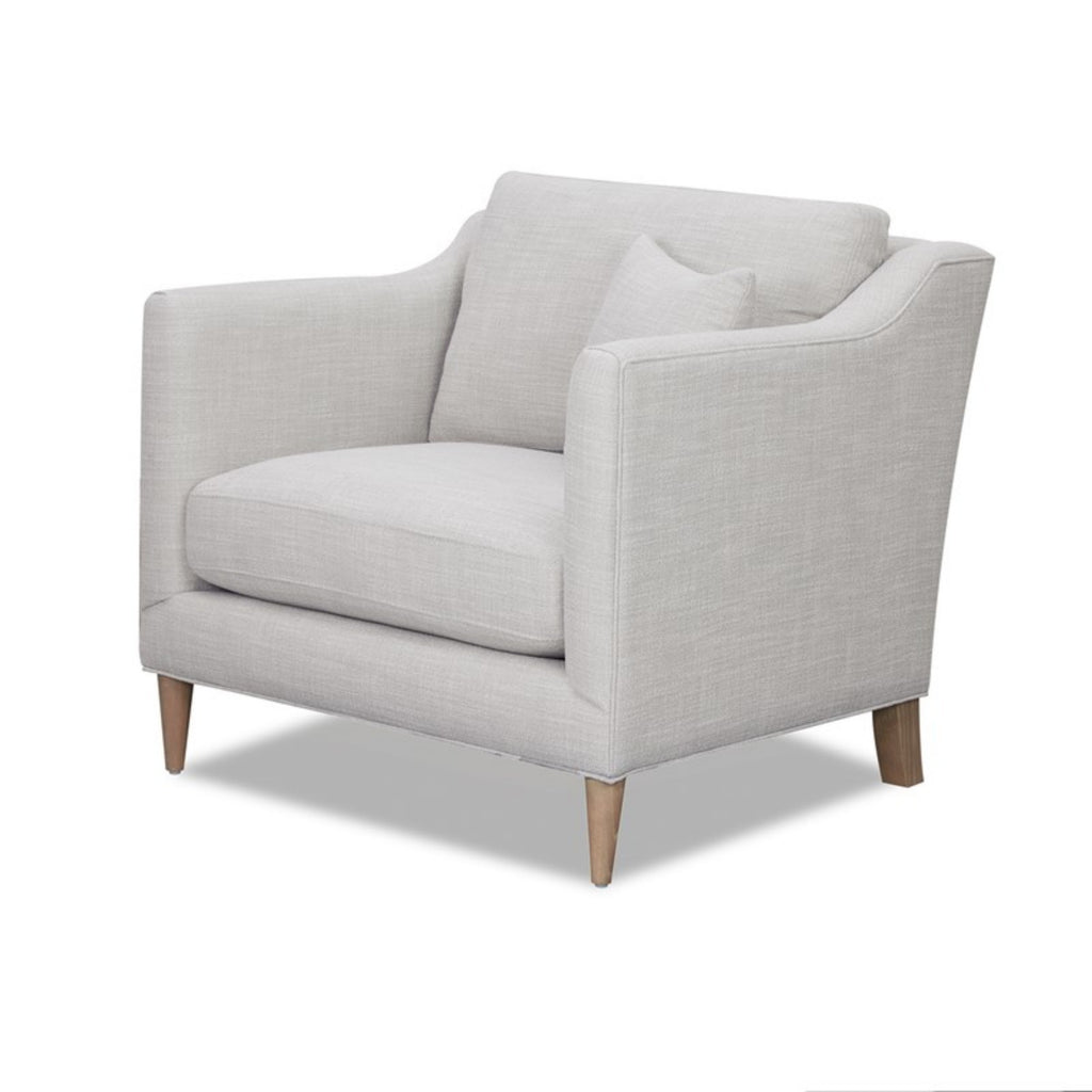 Modern Luxurious Chair with High Track Arms in Beige Polyester Fabric and Oak Finish Accent Chair