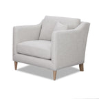 Modern Luxurious Chair with High Track Arms in Beige Polyester Fabric and Oak Finish Accent Chair