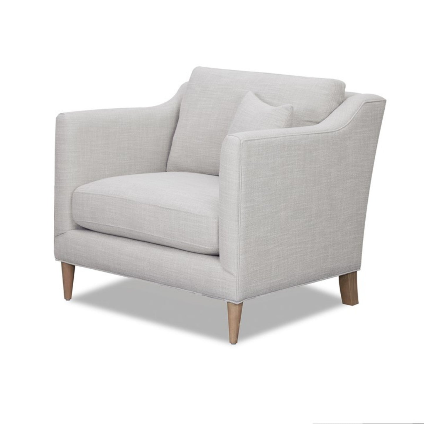 Modern Luxurious Chair with High Track Arms in Beige Polyester Fabric and Oak Finish Accent Chair