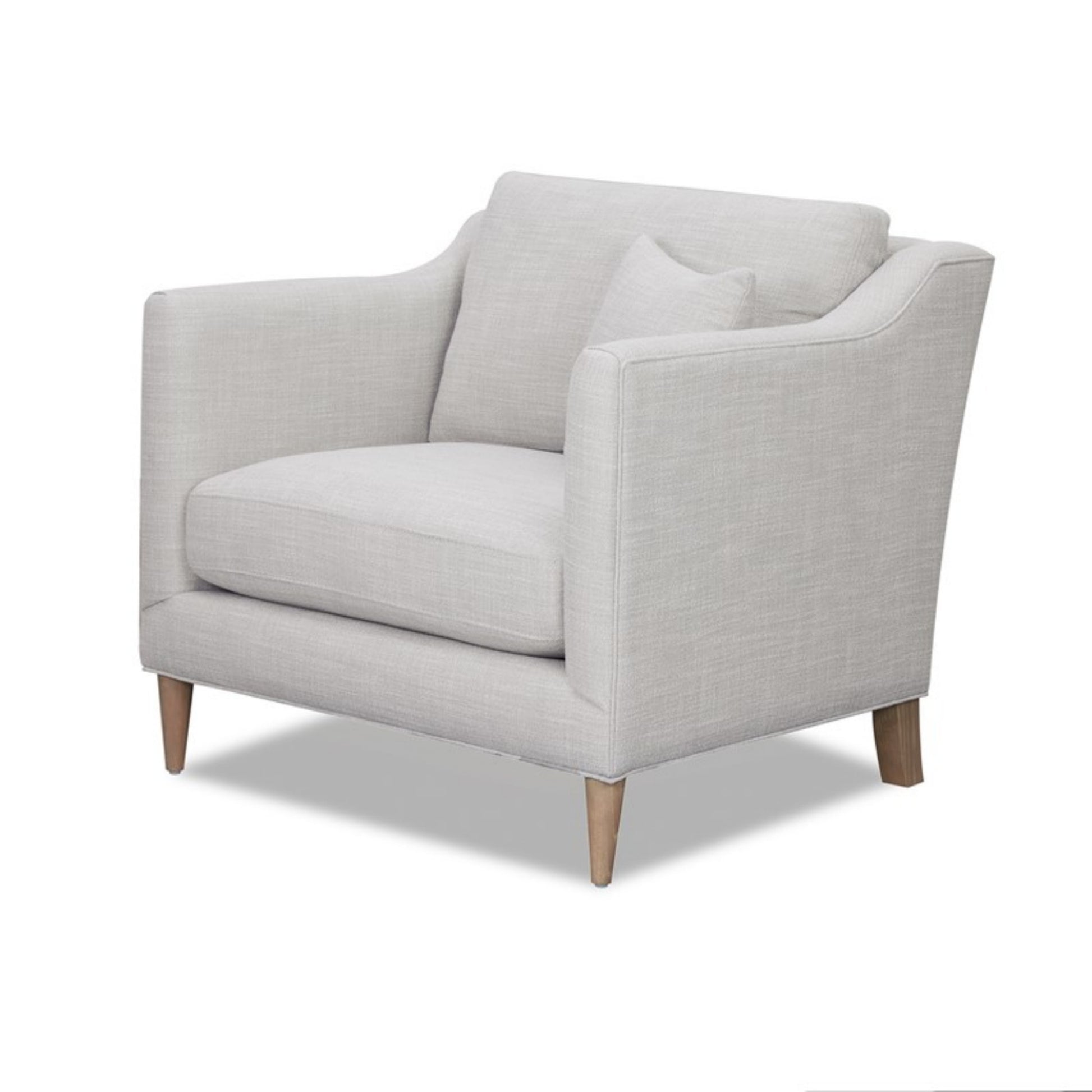 Modern Luxurious Chair with High Track Arms in Beige Polyester Fabric and Oak Finish Accent Chair