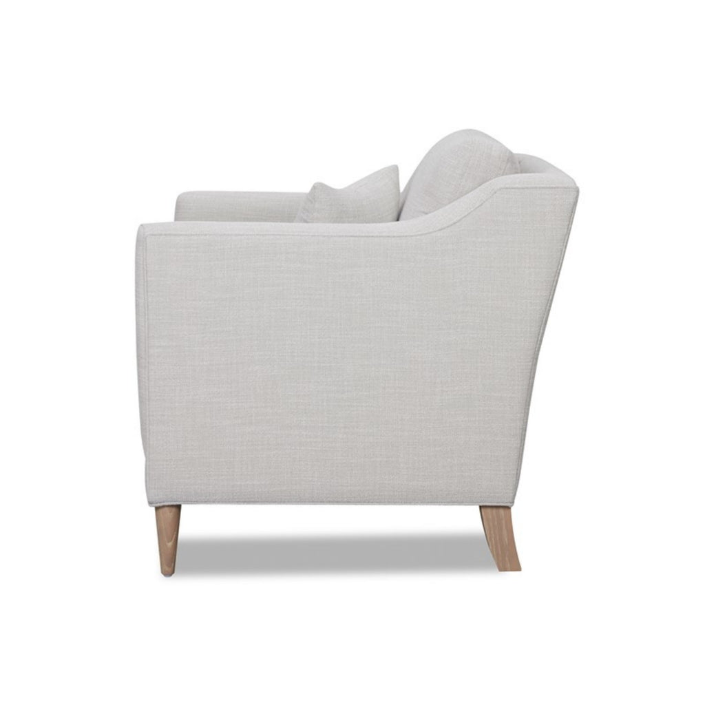 Modern Luxurious Chair with High Track Arms in Beige Polyester Fabric and Oak Finish Accent Chair