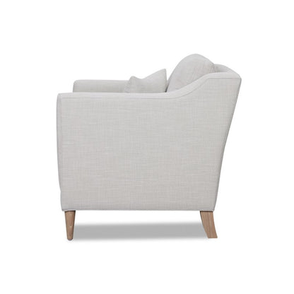 Modern Luxurious Chair with High Track Arms in Beige Polyester Fabric and Oak Finish Accent Chair