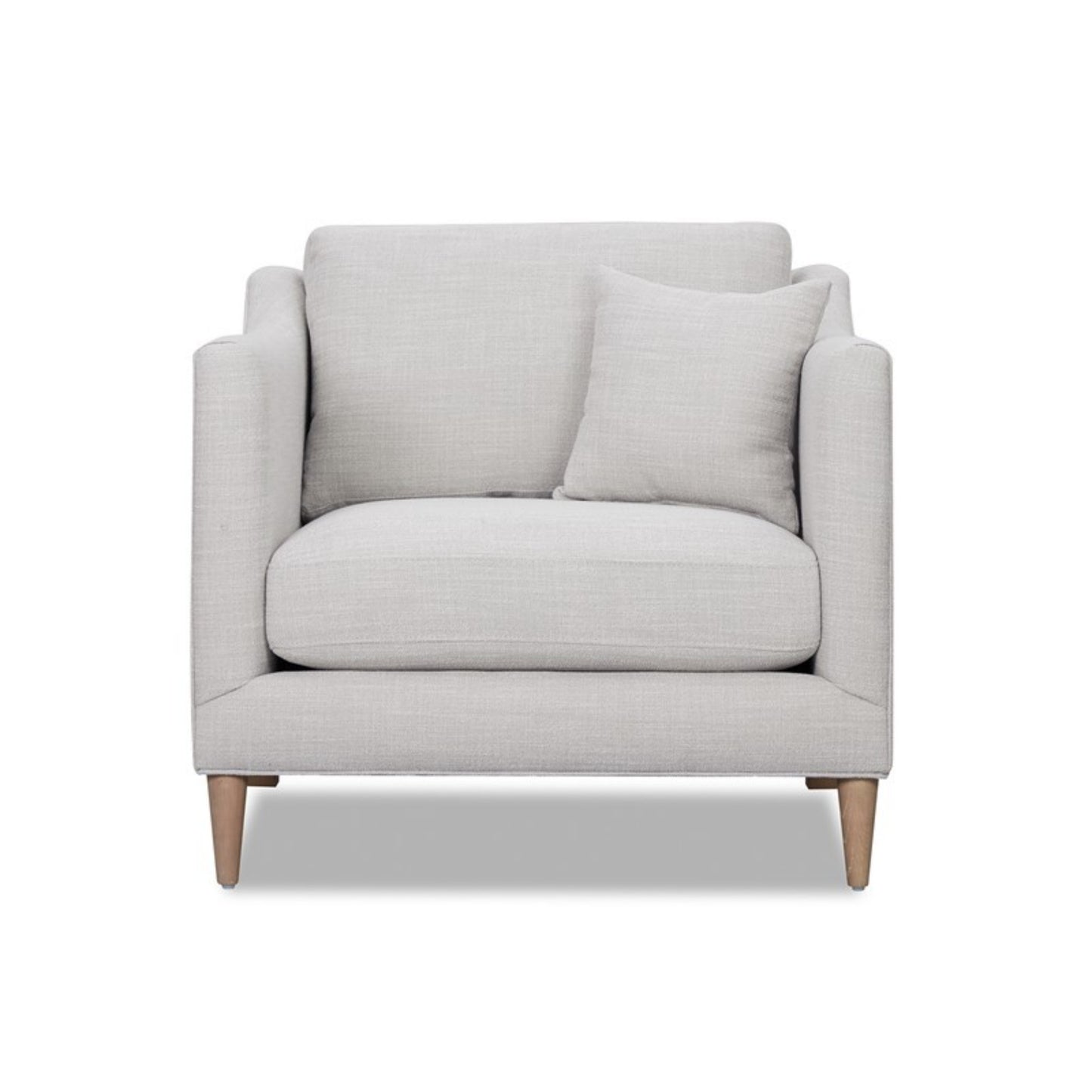 Modern Luxurious Chair with High Track Arms in Beige Polyester Fabric and Oak Finish Accent Chair