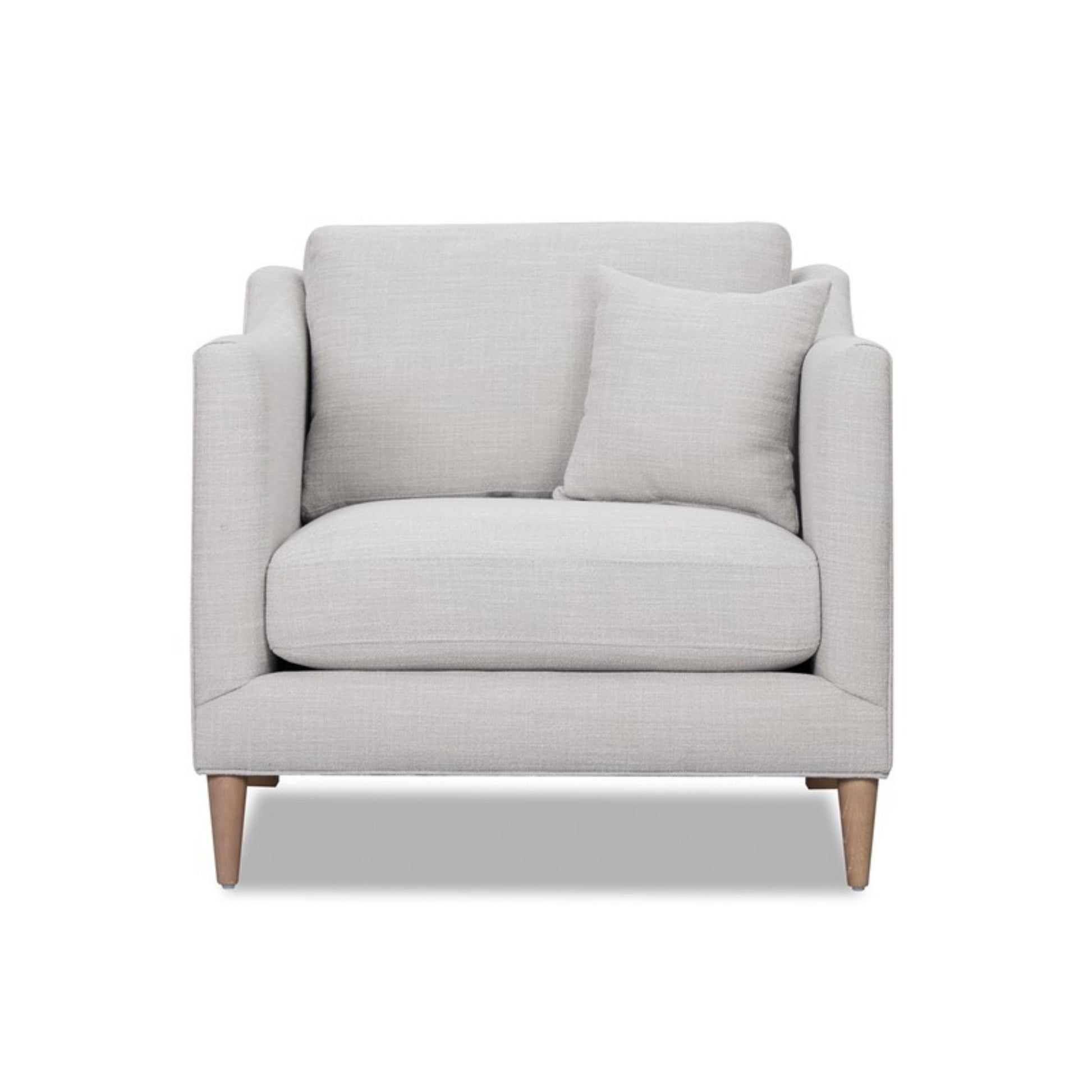 Modern Luxurious Chair with High Track Arms in Beige Polyester Fabric and Oak Finish Accent Chair