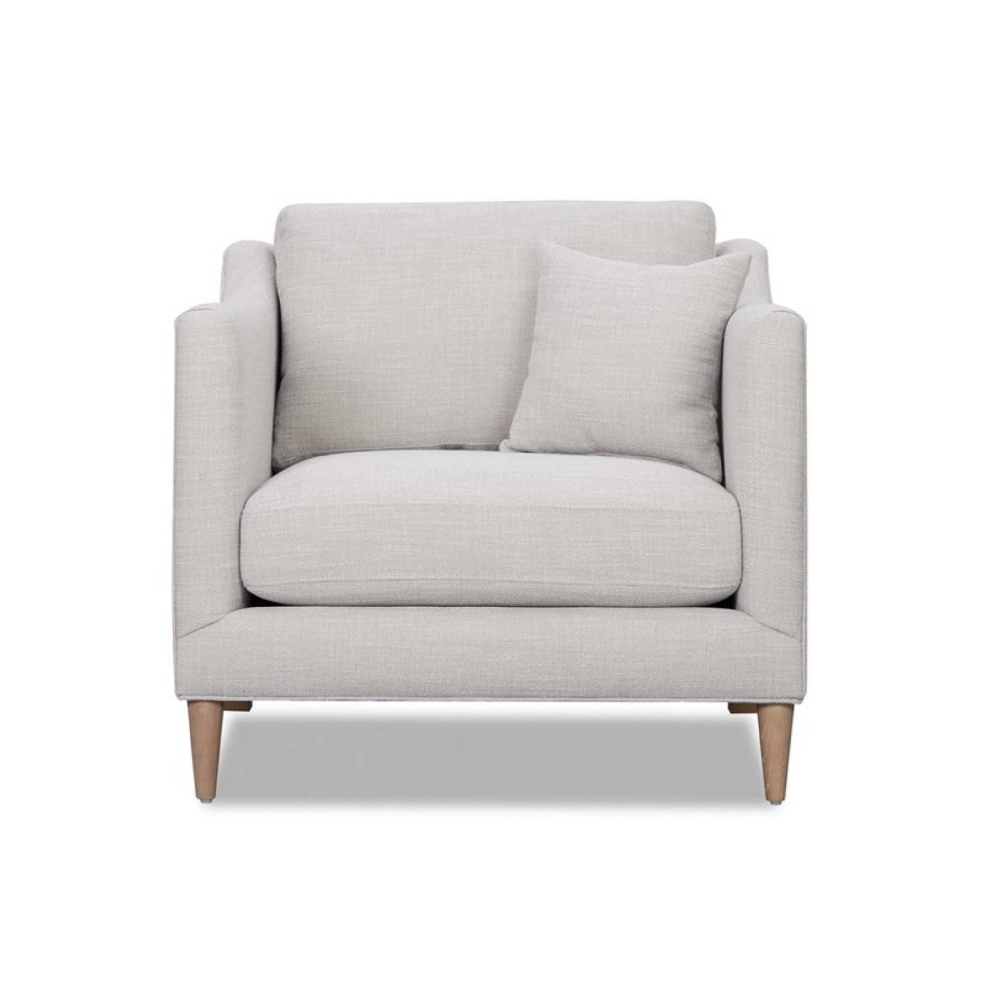 Modern Luxurious Chair with High Track Arms in Beige Polyester Fabric and Oak Finish Accent Chair