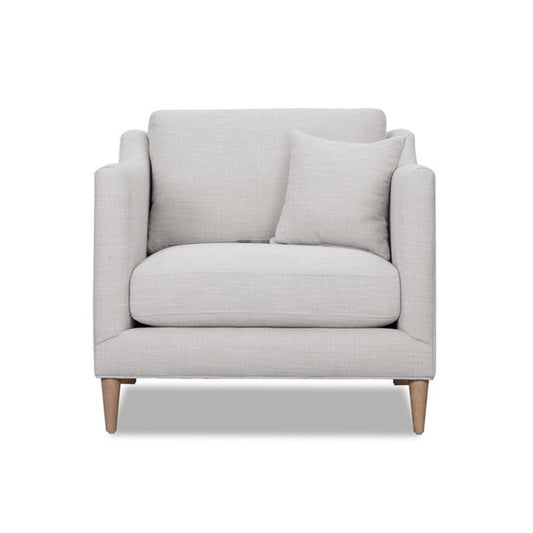 Modern Luxurious Chair with High Track Arms in Beige Polyester Fabric and Oak Finish Accent Chair