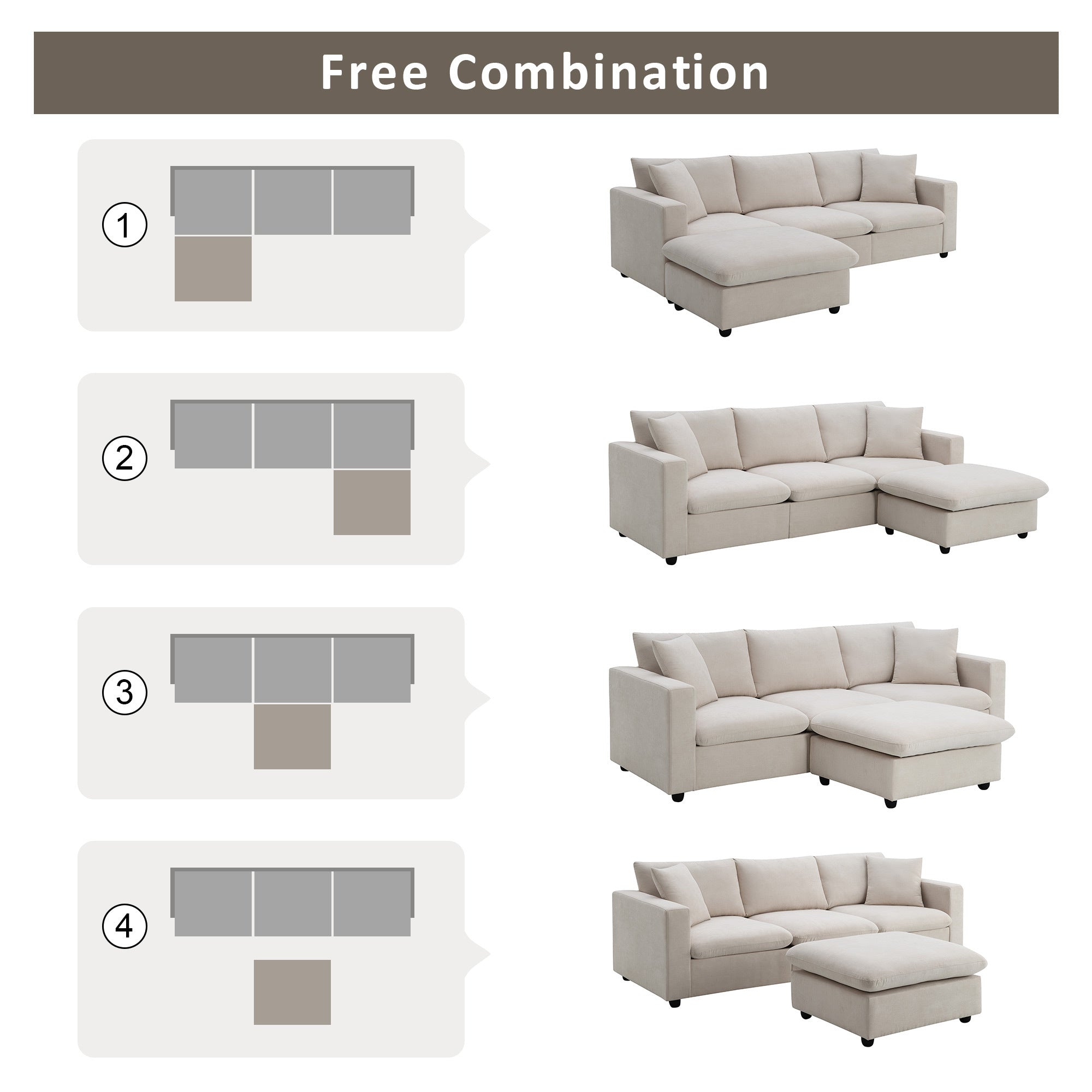 [VIDEO]101*66' Modern Sectional Sofa with Throw Pillows,Cloud L-shaped Couch Set with Wide Seat,4 seat Polyester Comfy Fabric Couch Set with Movable Ottoman for Living Room, Apartment, Office,4 Colors