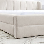 Modern Queen Size Upholstered Bed Frame with Thick Chenille Fabric and Headboard - Beige
