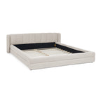 Modern Queen Size Upholstered Bed Frame with Thick Chenille Fabric and Headboard - Beige