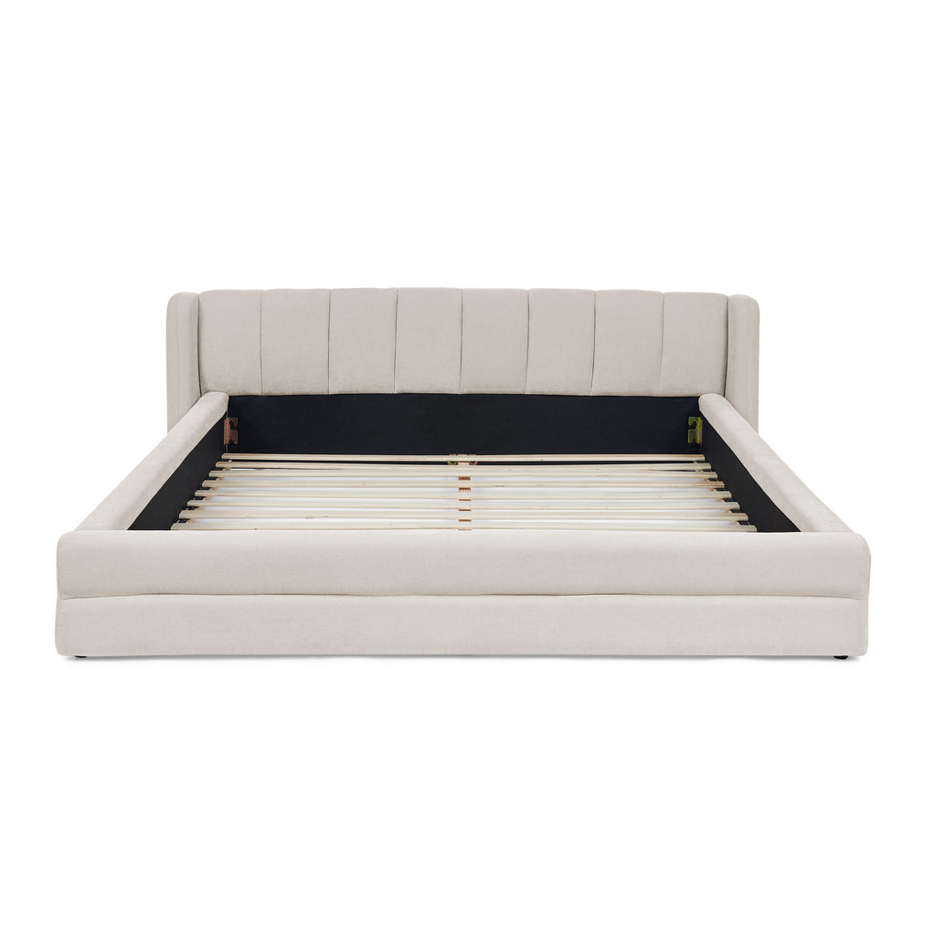 Modern Queen Size Upholstered Bed Frame with Thick Chenille Fabric and Headboard - Beige