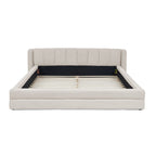 Modern Queen Size Upholstered Bed Frame with Thick Chenille Fabric and Headboard - Beige