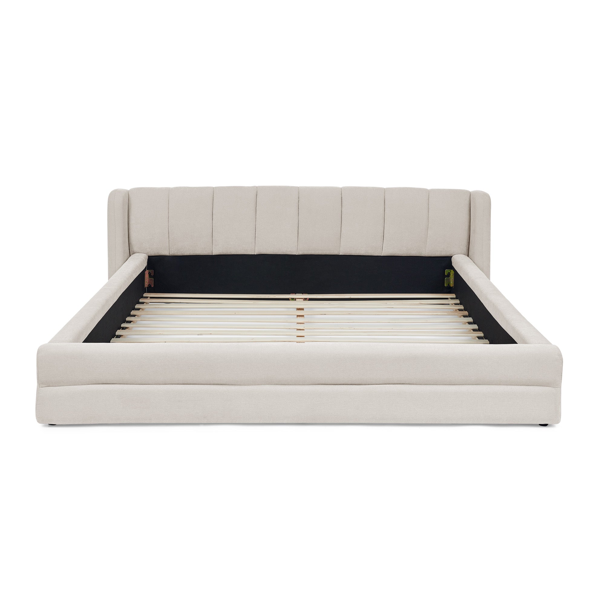 Modern Queen Size Upholstered Bed Frame with Thick Chenille Fabric and Headboard - Beige
