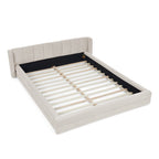 Modern Queen Size Upholstered Bed Frame with Thick Chenille Fabric and Headboard - Beige