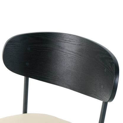 Indoor PU dining chair, modern kitchen dining chair with cushion back, upholstered side chair with black coated metal legs, Family Kitchen Dining Room and living Room (set of 2)