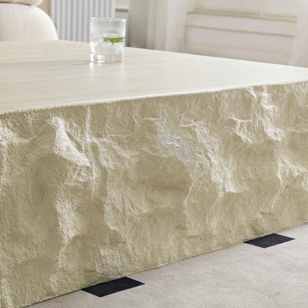 Fiberglass Square Center Coffee Table for Living Room 35.43'' Vintage Table,Imitation Stone Table front of the Sofa,Modern Design Coffee Table for Office,Apartment,No Need Assembly