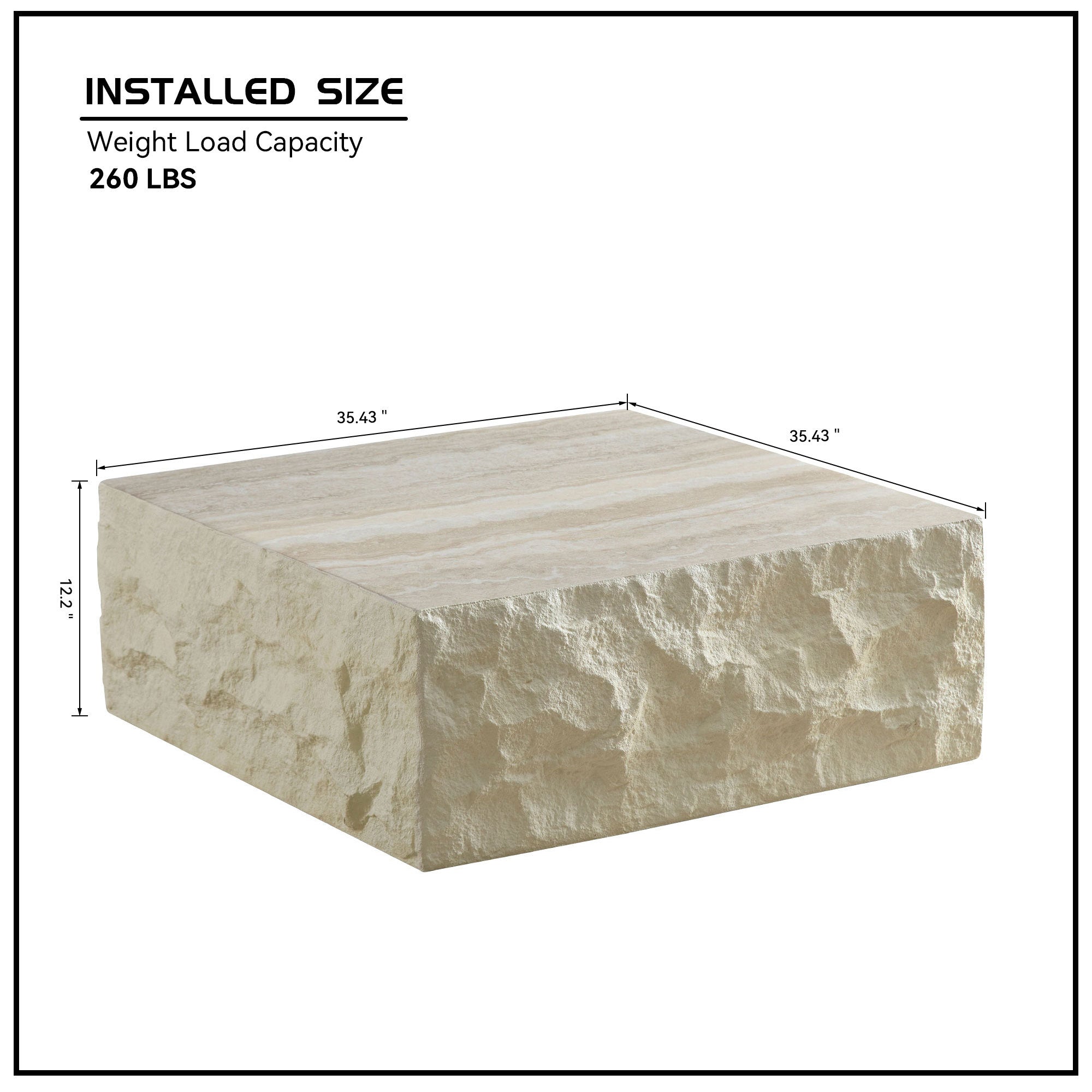 Fiberglass Square Center Coffee Table for Living Room 35.43'' Vintage Table,Imitation Stone Table front of the Sofa,Modern Design Coffee Table for Office,Apartment,No Need Assembly