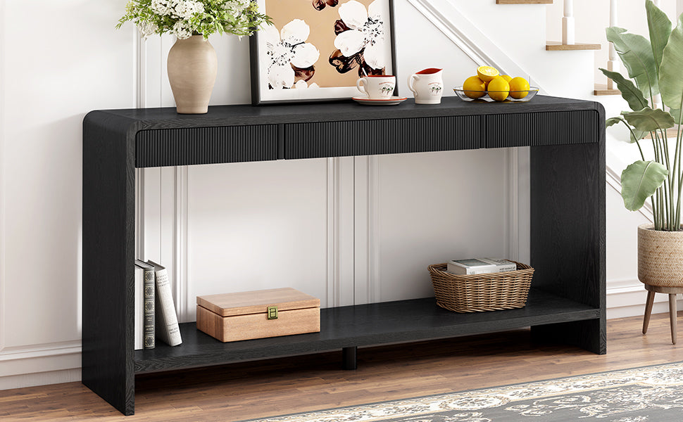 Modern 3-Drawer Console Table with Vertical Slats, Round Edge Design, Perfect for Entryway, Hallway or Behind Sofa