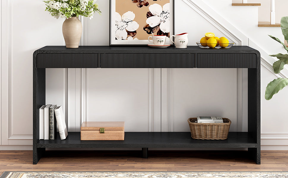 Modern 3-Drawer Console Table with Vertical Slats, Round Edge Design, Perfect for Entryway, Hallway or Behind Sofa