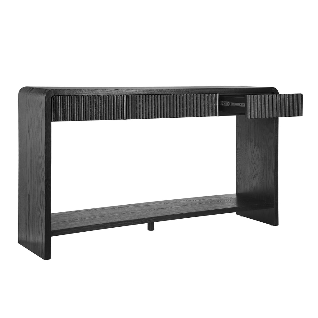 Modern 3-Drawer Console Table with Vertical Slats, Round Edge Design, Perfect for Entryway, Hallway or Behind Sofa