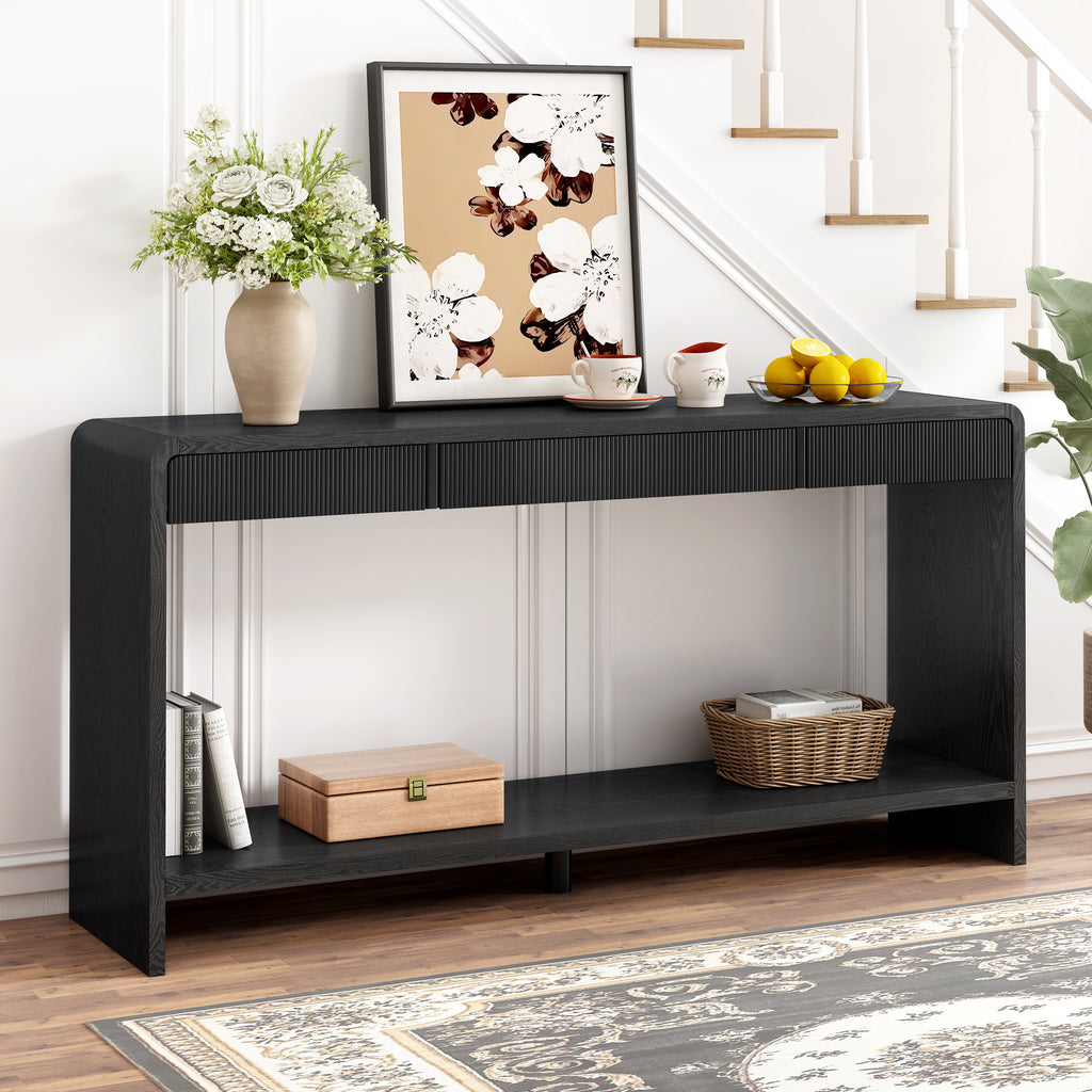 Modern 3-Drawer Console Table with Vertical Slats, Round Edge Design, Perfect for Entryway, Hallway or Behind Sofa