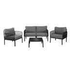 5 Piece Patio Conversation Sets, Modern Outdoor Patio Sectional Furniture Set with Square Coffee Table, Waterproof Thick Cushion Deep Seating for Porch, Balcony, Black & Dark Gray