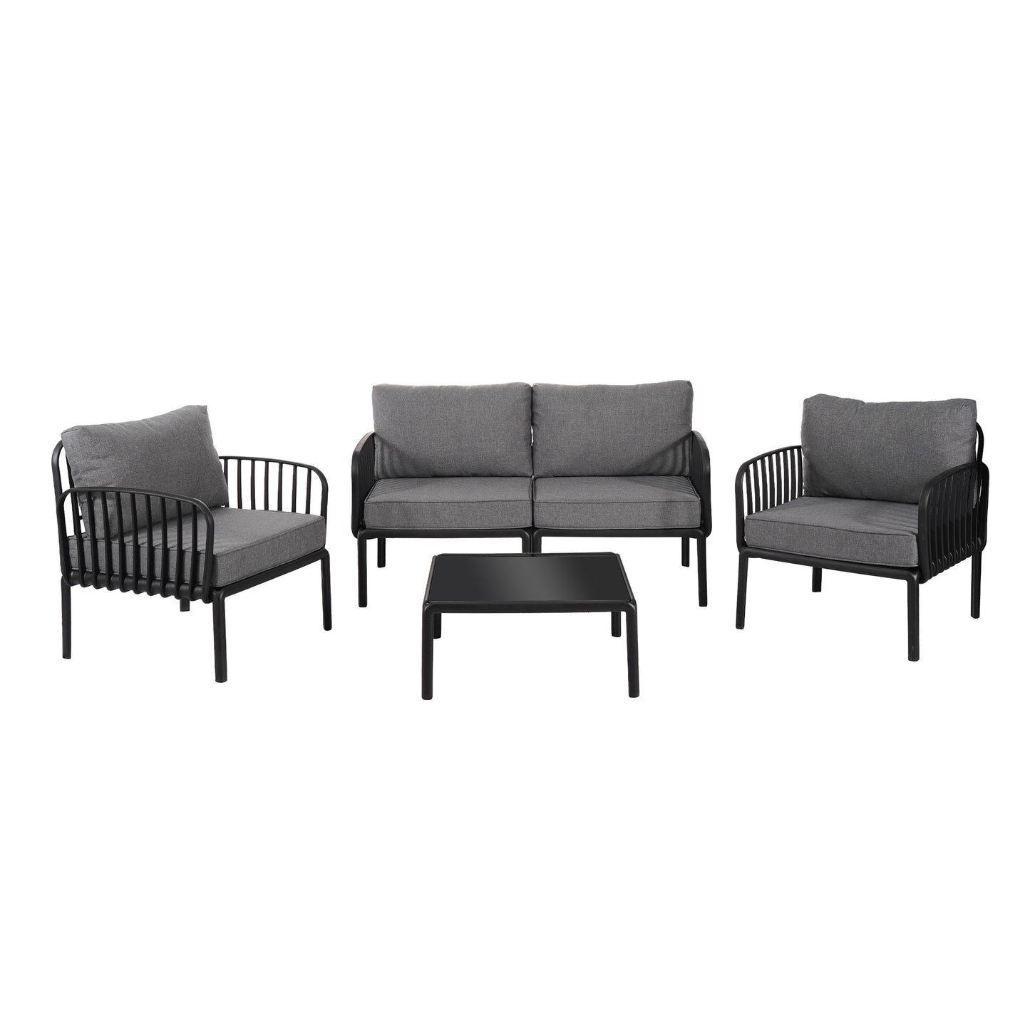 5 Piece Patio Conversation Sets, Modern Outdoor Patio Sectional Furniture Set with Square Coffee Table, Waterproof Thick Cushion Deep Seating for Porch, Balcony, Black & Dark Gray