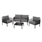 5 Piece Patio Conversation Sets, Modern Outdoor Patio Sectional Furniture Set with Square Coffee Table, Waterproof Thick Cushion Deep Seating for Porch, Balcony, Black & Dark Gray