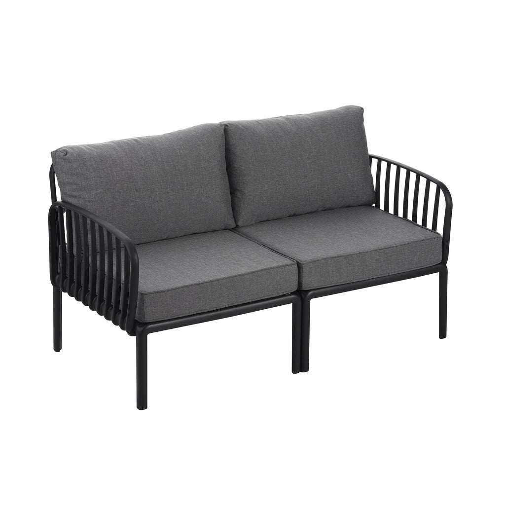 5 Piece Patio Conversation Sets, Modern Outdoor Patio Sectional Furniture Set with Square Coffee Table, Waterproof Thick Cushion Deep Seating for Porch, Balcony, Black & Dark Gray