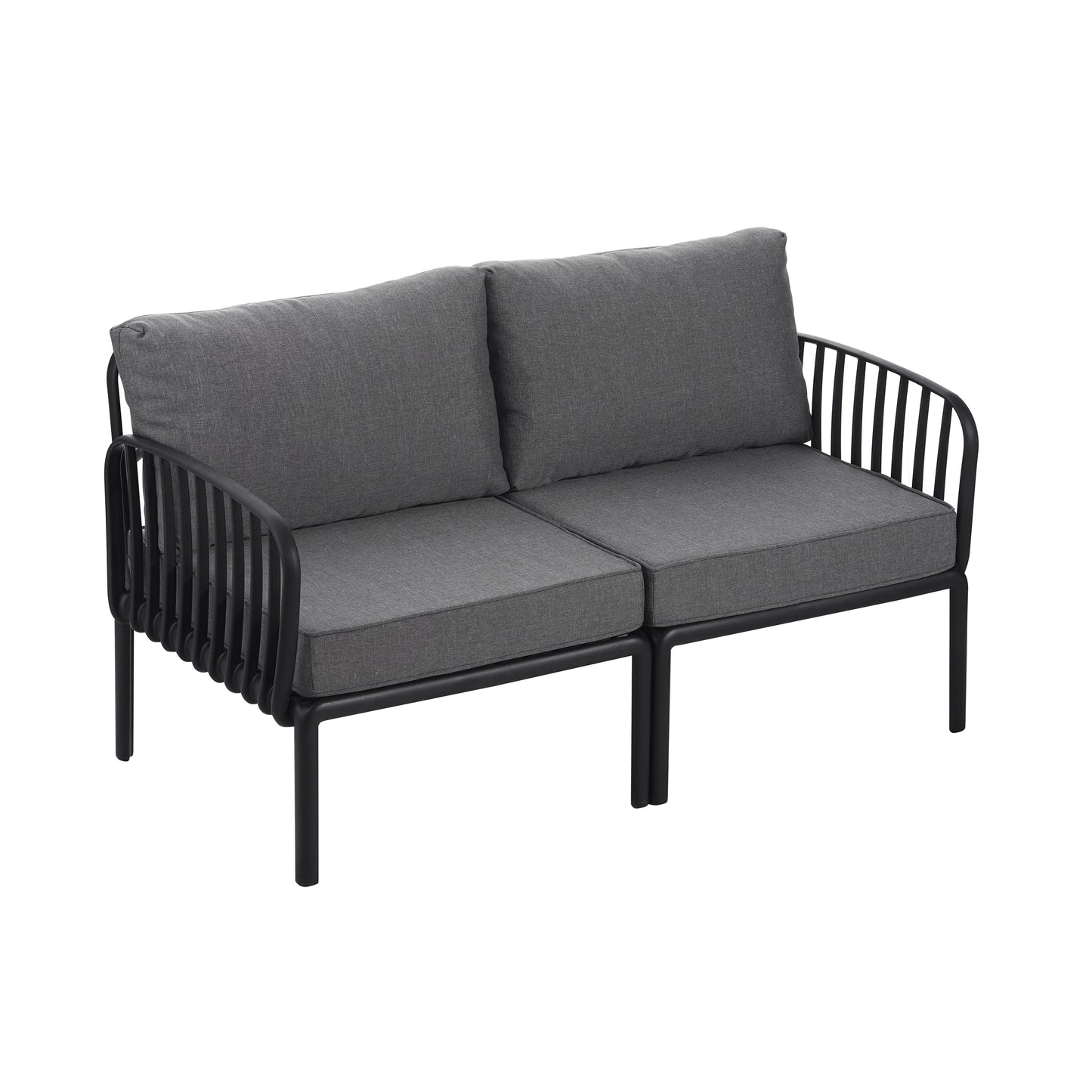 5 Piece Patio Conversation Sets, Modern Outdoor Patio Sectional Furniture Set with Square Coffee Table, Waterproof Thick Cushion Deep Seating for Porch, Balcony, Black & Dark Gray