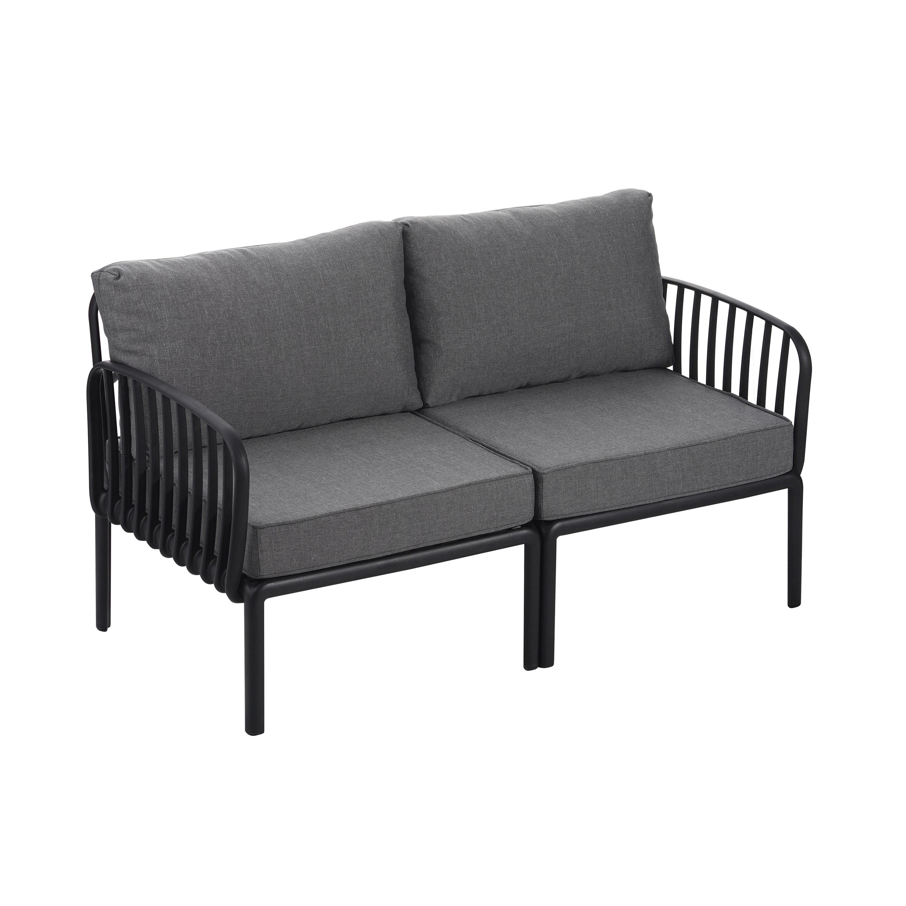 5 Piece Patio Conversation Sets, Modern Outdoor Patio Sectional Furniture Set with Square Coffee Table, Waterproof Thick Cushion Deep Seating for Porch, Balcony, Black & Dark Gray